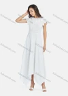Wholesale Women's Casual Plain Round Neck Ruffle Sleeve Ruched Ruffle Hem Maxi Dress - Liuhuamall