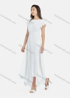 Wholesale Women's Casual Plain Round Neck Ruffle Sleeve Ruched Ruffle Hem Maxi Dress - Liuhuamall