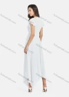 Wholesale Women's Casual Plain Round Neck Ruffle Sleeve Ruched Ruffle Hem Maxi Dress - Liuhuamall