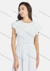 Wholesale Women's Casual Plain Round Neck Ruffle Sleeve Ruched Ruffle Hem Maxi Dress - Liuhuamall