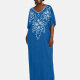 Women's African Embroidery Robe Short Sleeve Kaftan Curved Hem Plus Size Maxi Dress 15# Clothing Wholesale Market -LIUHUA