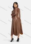 Wholesale Women's Casual Plain Leather Jacket & Midi Skirt 2-Piece Set 9171-1# - Liuhuamall
