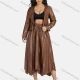 Wholesale Women's Casual Plain Leather Jacket & Midi Skirt 2-Piece Set 9171-1# Brown Clothing Wholesale Market Liuhua