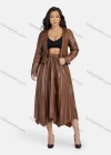 Wholesale Women's Casual Plain Leather Jacket & Midi Skirt 2-Piece Set 9171-1# - Liuhuamall