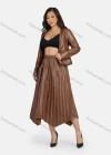 Wholesale Women's Casual Plain Leather Jacket & Midi Skirt 2-Piece Set 9171-1# - Liuhuamall