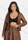 Wholesale Women's Casual Plain Leather Jacket & Midi Skirt 2-Piece Set 9171-1# - Liuhuamall