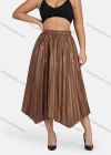 Wholesale Women's Casual Plain Leather Jacket & Midi Skirt 2-Piece Set 9171-1# - Liuhuamall