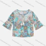 Wholesale Women's Boho Allover Paisley Print Crew Neck Tassel Splicing Ruched Blouse A1101# preview