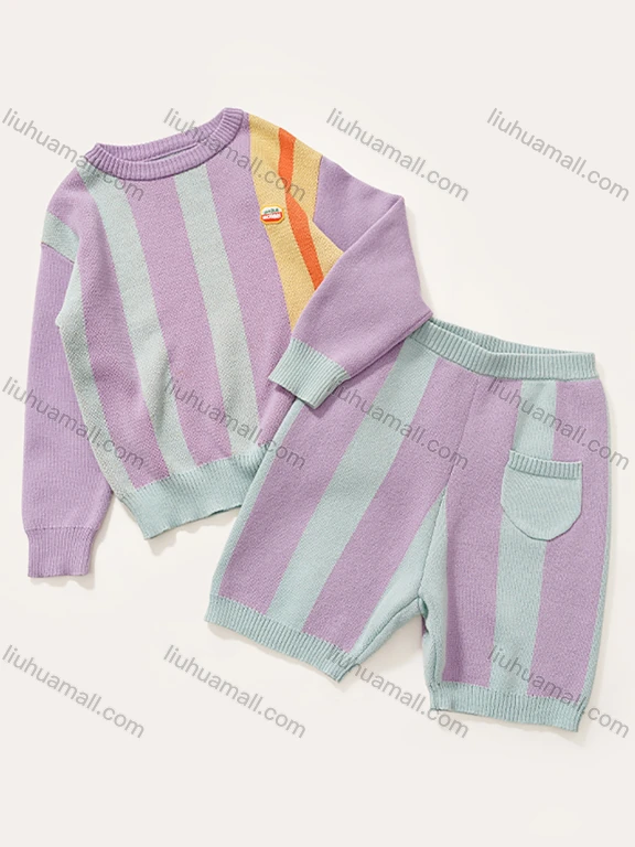 Wholesale Kids Casual Short Sleeve Colorblock Polo Shirts & Shorts Knit 2 Piece Sets MB22AMY617#