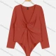 Wholesale Women's Long Sleeve Plunge Neck Twist Plain Bodysuit 8# Clothing Wholesale Market Liuhua