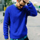 Men's Casual Plain Round Neck Long Sleeve Knit Pullover Sweater Blue Clothing Wholesale Market -LIUHUA