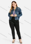 Wholesale Women's Plus Size Collared Button Front Crop Distressed Basics Denim Jacket 0864# - Liuhuamall