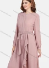 Wholesale Women's Chiffon Plain Long Sleeve Ruffle Wrap Hem Maxi Dress With Belt - Liuhuamall