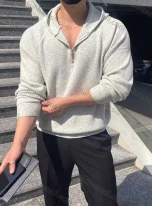 Wholesale Oscar factory casual men's hoodie knitted sweater, comfortable soft fabric, zippered jacket, LIUHUA CLOTHING WHOLESALE