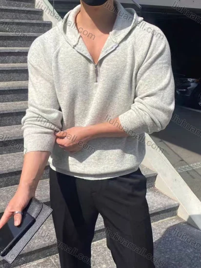 Wholesale Oscar factory casual men's hoodie knitted sweater, comfortable soft fabric, zippered jacket
