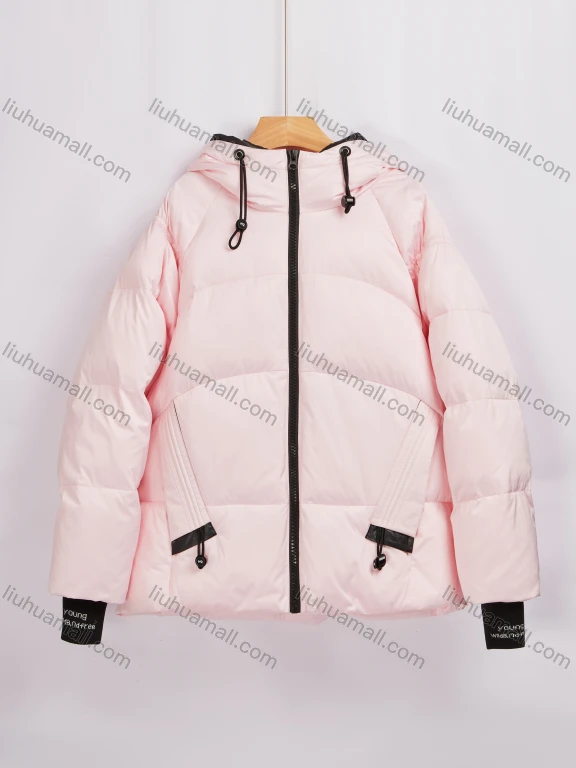 Wholesale Women's Casual Plain Long Sleeve Hooded Patch Pocket Drawstring Puffer Coat 925#