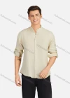 Wholesale Men's Casual Plain Button Down Buckle Strap Cuff Mock Neck Long Sleeve Shirts 874# - Liuhuamall
