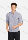 Wholesale Men's Casual Striped Button Down Buckle Strap Cuff Mock Neck Long Sleeve Shirts 8843# - Liuhuamall