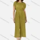 Wholesale Women's Casual Plain Pleated Open Back Lace Up Bateau Neck Lettuce Trim Wide Leg Jumpsuit K1468# 5# Guangzhou Clothing Wholesale Market & Suppliers -LIUHUAMALL