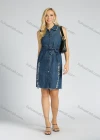 Wholesale Women's Denim Collared Distressed Button Down Ripped Raw Hem Sleeveless Dress With Belt - Liuhuamall