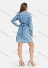 Wholesale Women's Casual Long Sleeve Stand Collar Button Down Denim Shirt Dress With Belt - Liuhuamall