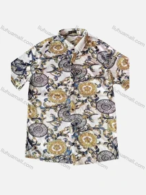 Wholesale Men's Vintage Casual Collared Short Sleeve Floral Folkloric Shirt, LIUHUA CLOTHING WHOLESALE