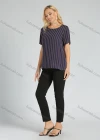 Wholesale Women's Casual Round Neck Short Sleeve Striped Print Tee - Liuhuamall