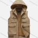Wholesale Men's Casual Sleeveless Removable Hood Zipper Plain Vest Jacket Camel Clothing Wholesale Market Liuhua