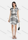 Wholesale Women's Lapel Cap Sleeve Striped Buttons Front Curved Hem Casual Short Dress With Belt - Liuhuamall