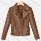 Wholesale Women's Casual Lapel Long Sleeve Zipper Plain Leather Crop Biker Jacket Brown Clothing Wholesale Market Liuhua