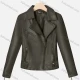 Wholesale Women's Casual Lapel Long Sleeve Zipper Plain Leather Crop Biker Jacket Army Green Clothing Wholesale Market Liuhua