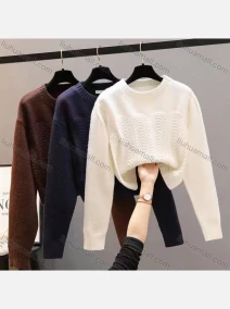 Wholesale Women's Casual Plain Crew Neck Long Sleeve Knit Top, LIUHUA CLOTHING WHOLESALE