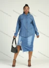 Wholesale Women's Plus Size Long Sleeve Button Rhinestone Denim Casual Shirt - Liuhuamall
