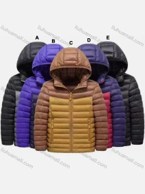 Wholesale Kids Casual Colorblock Hooded Long Sleeve Zipper Pocket Thermal Puffer Jacket, LIUHUA CLOTHING WHOLESALE