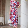 Wholesale Women's Casual Short Sleeve Empire Waist Floral Print A-line Midi Dress AY056# preview