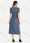 Wholesale Women's V Neck Button Front Belted Plain Midi Dress - Liuhuamall