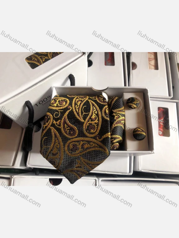 Wholesale Men's Fashion Paisley Embroidery Tie & Pocket Square & Pair Cufflinks Sets