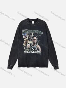 Wholesale Men's Fashion Drop Shoulder Distressed 100%Cotton Crew Neck Long Sleeve Graphic T-shirt 6015#, LIUHUA CLOTHING WHOLESALE