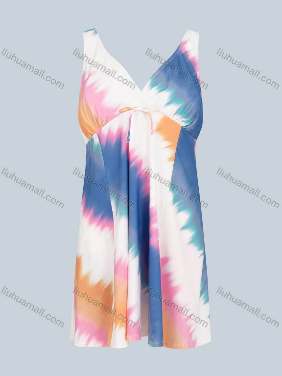 Wholesale Women's Plus Size Swimdress Tummy Control Gradient Printed One Piece Swimsuit
