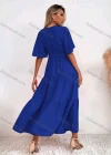 Wholesale Women's Casual Plain V Neck High Waist Ruffle Hem Maxi Dress With Belt - Liuhuamall