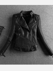 Wholesale Women's Fashion Lapel Zipper Pockets Leather Plain Crop Biker Jacket, LIUHUA CLOTHING WHOLESALE