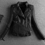 Wholesale Women's Fashion Lapel Zipper Pockets Leather Plain Crop Biker Jacket preview