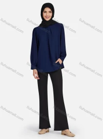 Wholesale Women's Casual Plain Mock Neck Key-hole Long Sleeve Blouse 1374#, LIUHUA CLOTHING WHOLESALE