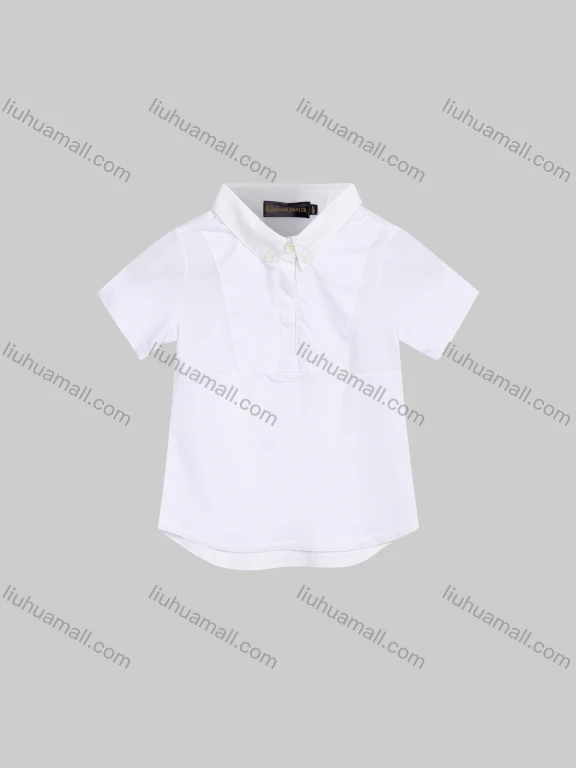 Wholesale Boy's Casual Plain Collared Short Sleeve Button Front Curved Hem Polo Shirt 003#