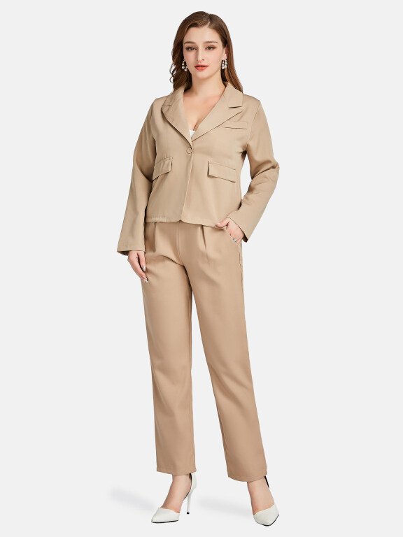 Women's Formal Lapel Long Sleeve One Button Plain Crop Suit Jackets 2-piece Set, Clothing Wholesale Market -LIUHUA, WOMEN, Suits-Blazers