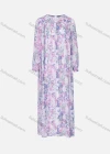 Wholesale Women's Casual Floral Print Chiffon Round Neck Long Sleeve Pleated Maxi Dress - Liuhuamall