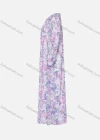 Wholesale Women's Casual Floral Print Chiffon Round Neck Long Sleeve Pleated Maxi Dress - Liuhuamall