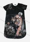 Wholesale Women's Round Neck Buttion Front Tigher Leaves Print Scalloped Hem Short Tee Dress 1633-2776# - Liuhuamall