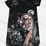 Wholesale Women's Round Neck Buttion Front Tigher Leaves Print Scalloped Hem Short Tee Dress 1633-2776# preview