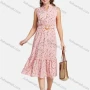 Wholesale Women's Casual Stand Collar A-Line Sleeveless Ditsy Floral Elastic Waistband Dress preview